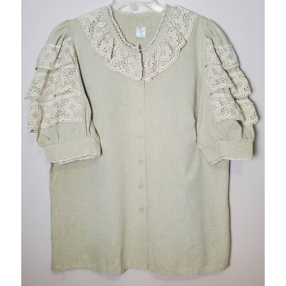 Landhaus Mode XL‎ Beige Peasant Blouse Lace Prairie Cottagecore Lagenlook Boho